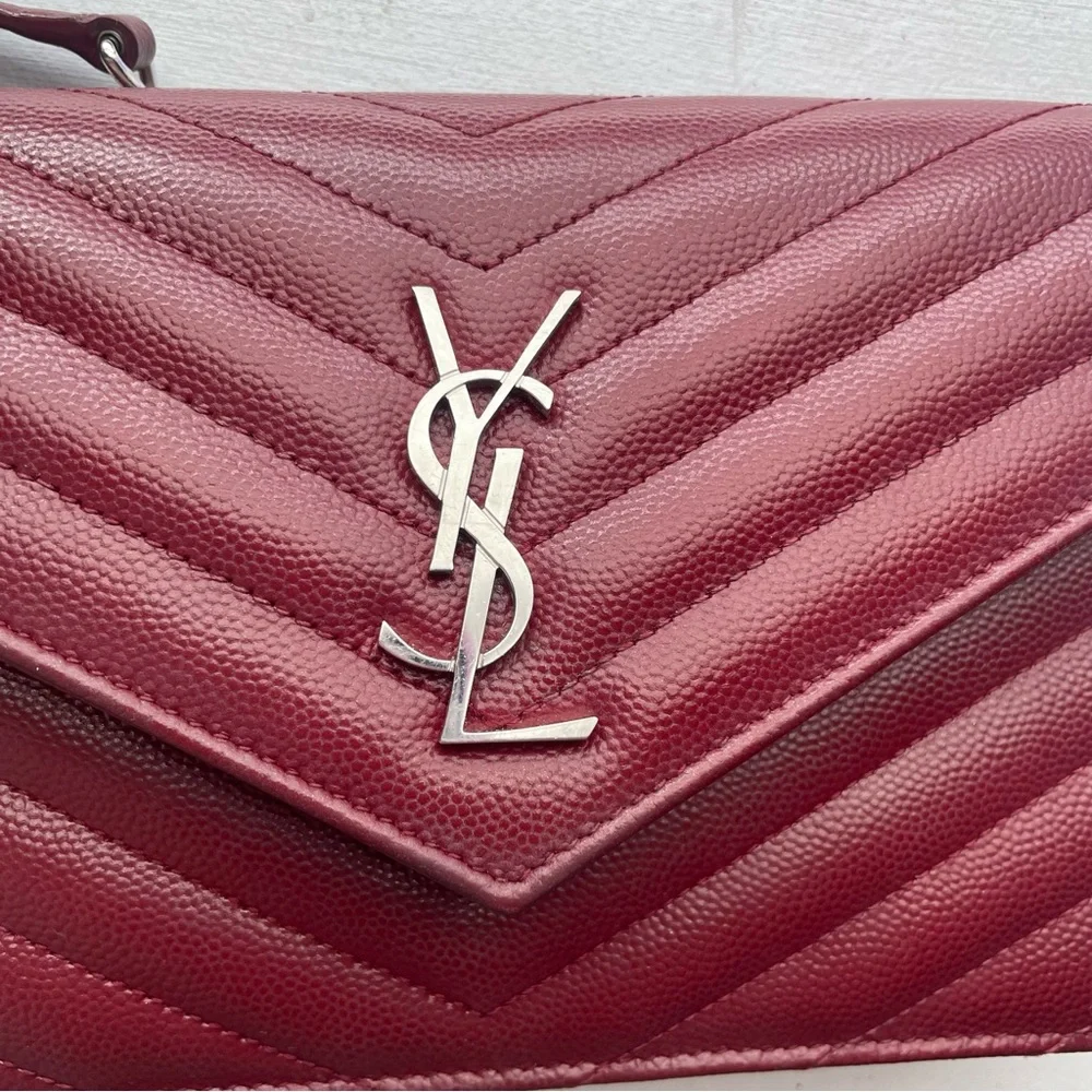 YSL Saint Laurent Monogram Cassandre WOC Mono Grain De Poudre Burgundy - Picture 3 of 13